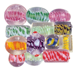 Color lined Glass Beads w or twisted Stringer Designs